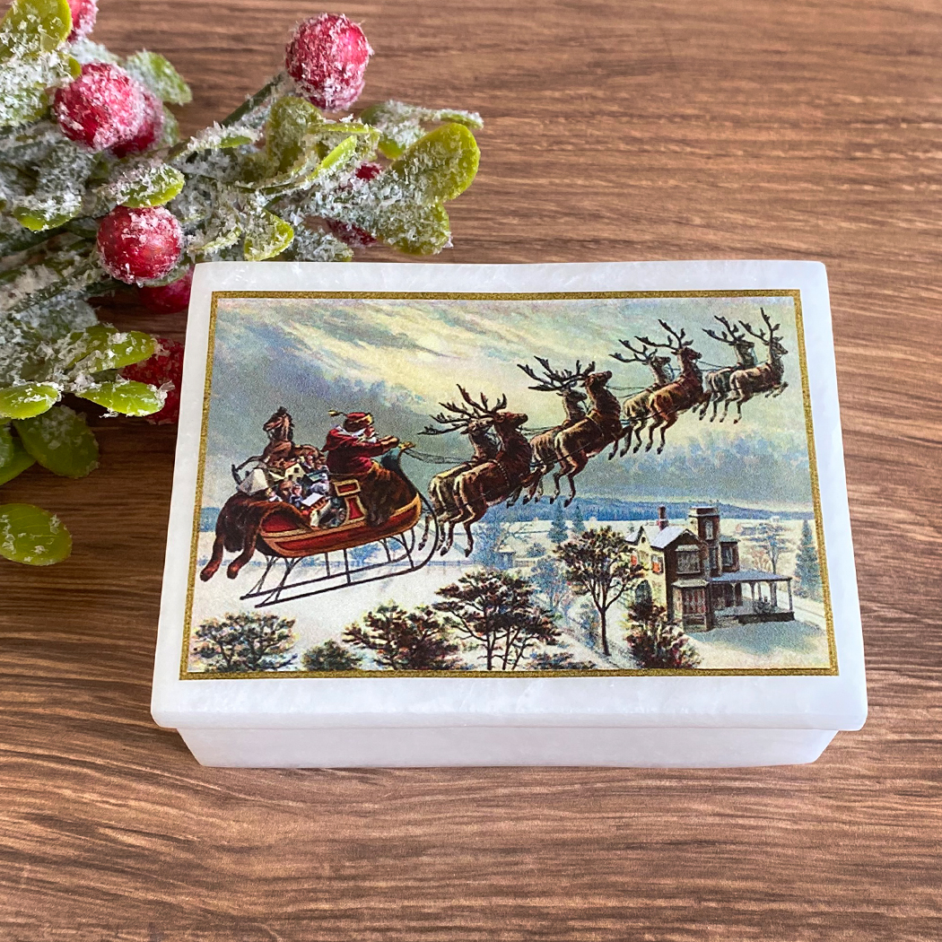 Decorative Boxes Christmas 4″ Santa Claus and Reindeer Whit ...