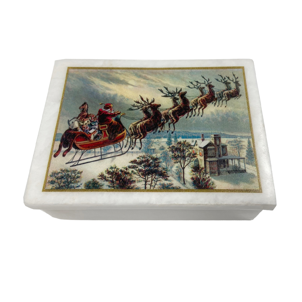 Decorative Boxes Christmas 4″ Santa Claus and Reindeer Whit ...