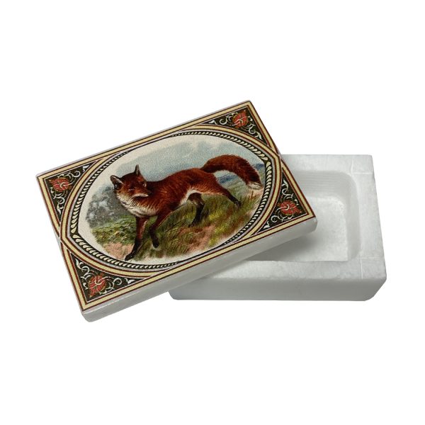 Decorative Boxes Equestrian 3″ Red Fox Printed White Soap Stone Decorative Box