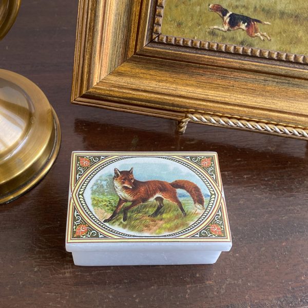 Decorative Boxes Equestrian 3″ Red Fox Printed White Soap Stone Decorative Box