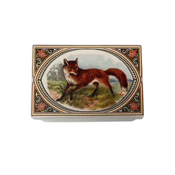 Decorative Boxes Equestrian 3″ Red Fox Printed White Soap Stone Decorative Box