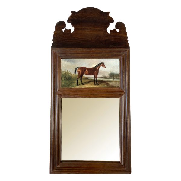 Decor Early American 18-3/4″ Wood Framed Mirror with “Hunter” Horse Print, Antique Vintage Style