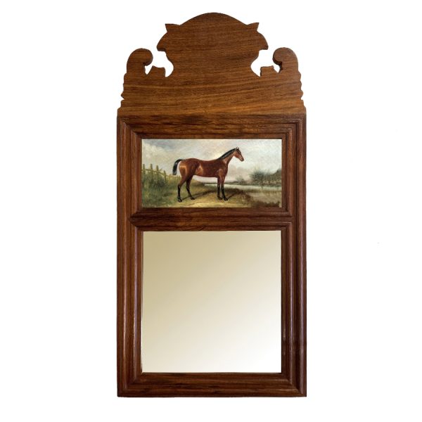 Decor Early American 18-3/4″ Wood Framed Mirror with “Hunter” Horse Print, Antique Vintage Style