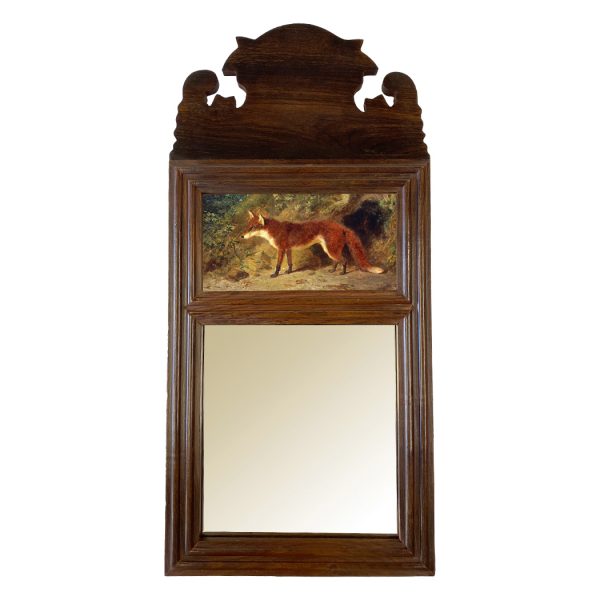 Decor Early American 18-3/4″ Wood Framed Mirror with Fox Print, Antique Vintage Style