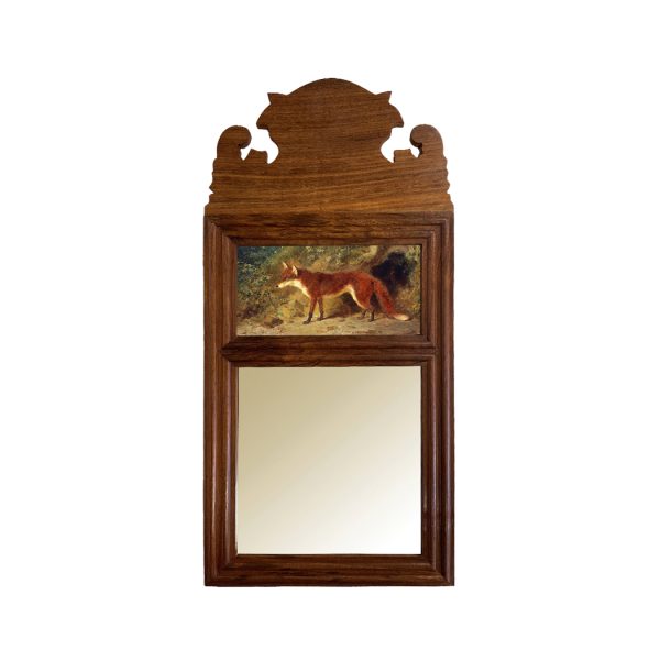 Decor Early American 18-3/4″ Wood Framed Mirror with Fox Print, Antique Vintage Style