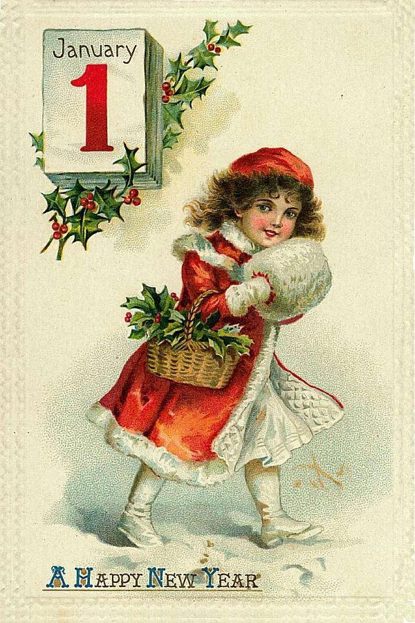 Christmas Decor Christmas Girl with Basket of Holly Framed Victorian Postcard Print