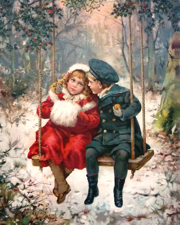 Holiday Children Children on Swing Victorian Christmas ...