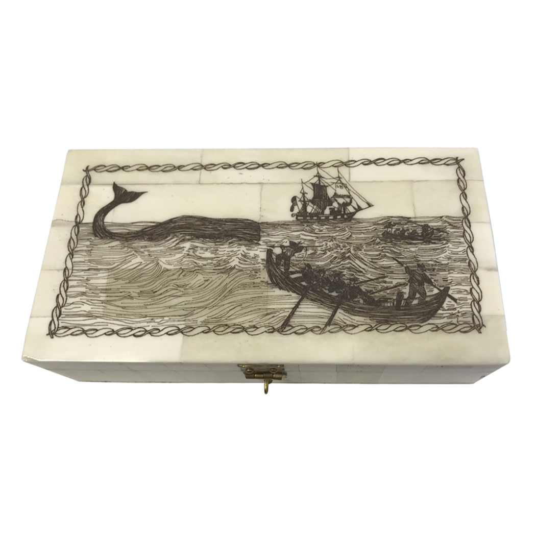 Scrimshaw/Horn & Bone Boxes Nautical 6-1/4″ Etched Whaling Long Boats ...