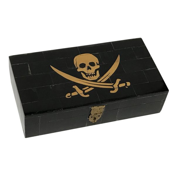 Scrimshaw/Horn & Bone Boxes Pirate 6-1/4″ Pirate Captain Jack Rackham Flag Black Horn Box