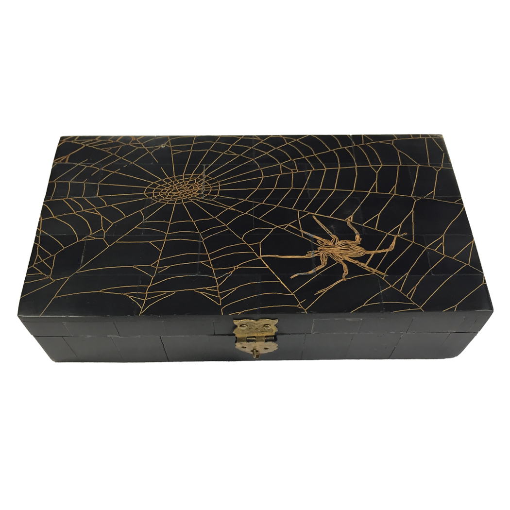 Halloween Decor Halloween 6-1/4″ Spider in Web Engraved Bl ...