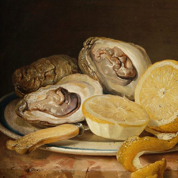 Painting Prints on Canvas Moody Still Life with Oysters and Lemon