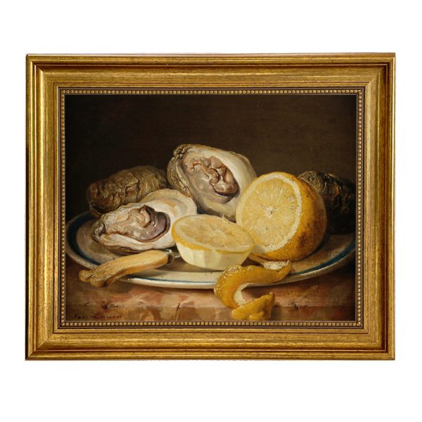 Painting Prints on Canvas Moody Still Life with Oysters and Lemon