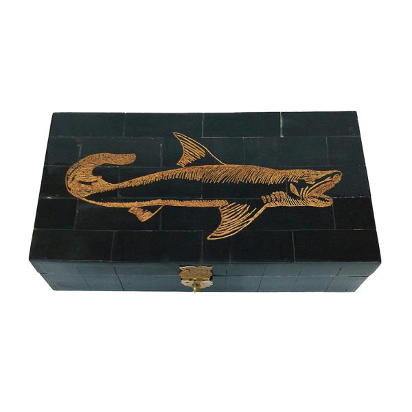 Scrimshaw/Horn & Bone Boxes Nautical 6-1/4″ Shark Engraved Black Horn Box