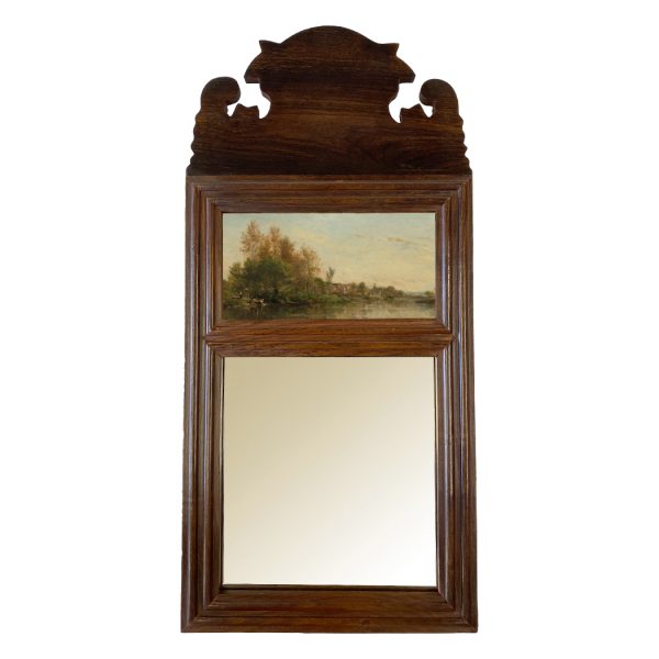 Decor Early American 18-3/4″ Wood Framed Mirror with Landscape Print, Antique Vintage Style