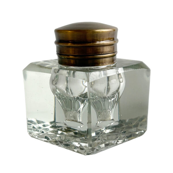 Inkwells Writing 2-1/4″ Clear Glass Inkwell with Cut Glass Bottom and Black Ink Powder