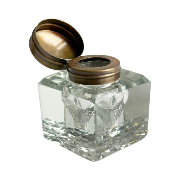 Inkwells Writing 2-1/4″ Clear Glass Inkwell with Cut Glass Bottom and Black Ink Powder