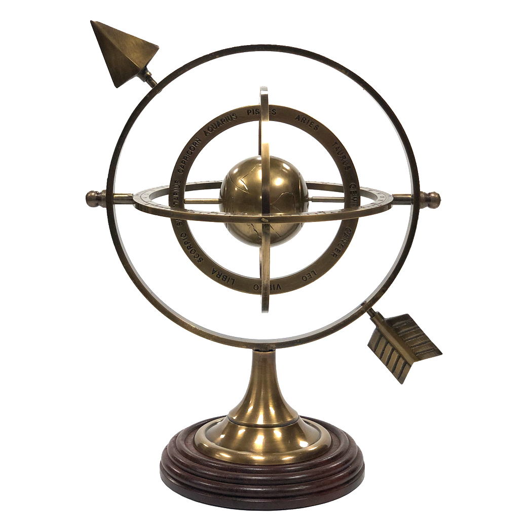 9-1/2″ Antiqued Brass Armillary w/Wood Base – Antique Style – Schooner ...