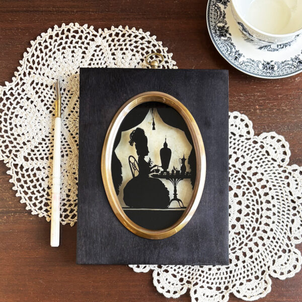 Early American Victorian 8-1/2″ Tea Time Reverse Printed Silhouette