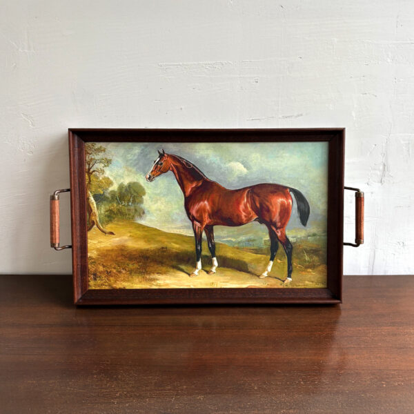 Lodge & Equestrian Decor Decorative Tray Portrait of Sultan Equestrian Decorative Wood Tray with Wood and Antiqued Brass Handles