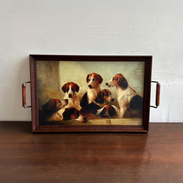 Lodge & Equestrian Decor Decorative Tray Fox Hounds Decorative Wood Tray with Wood and Antiqued Brass Handles