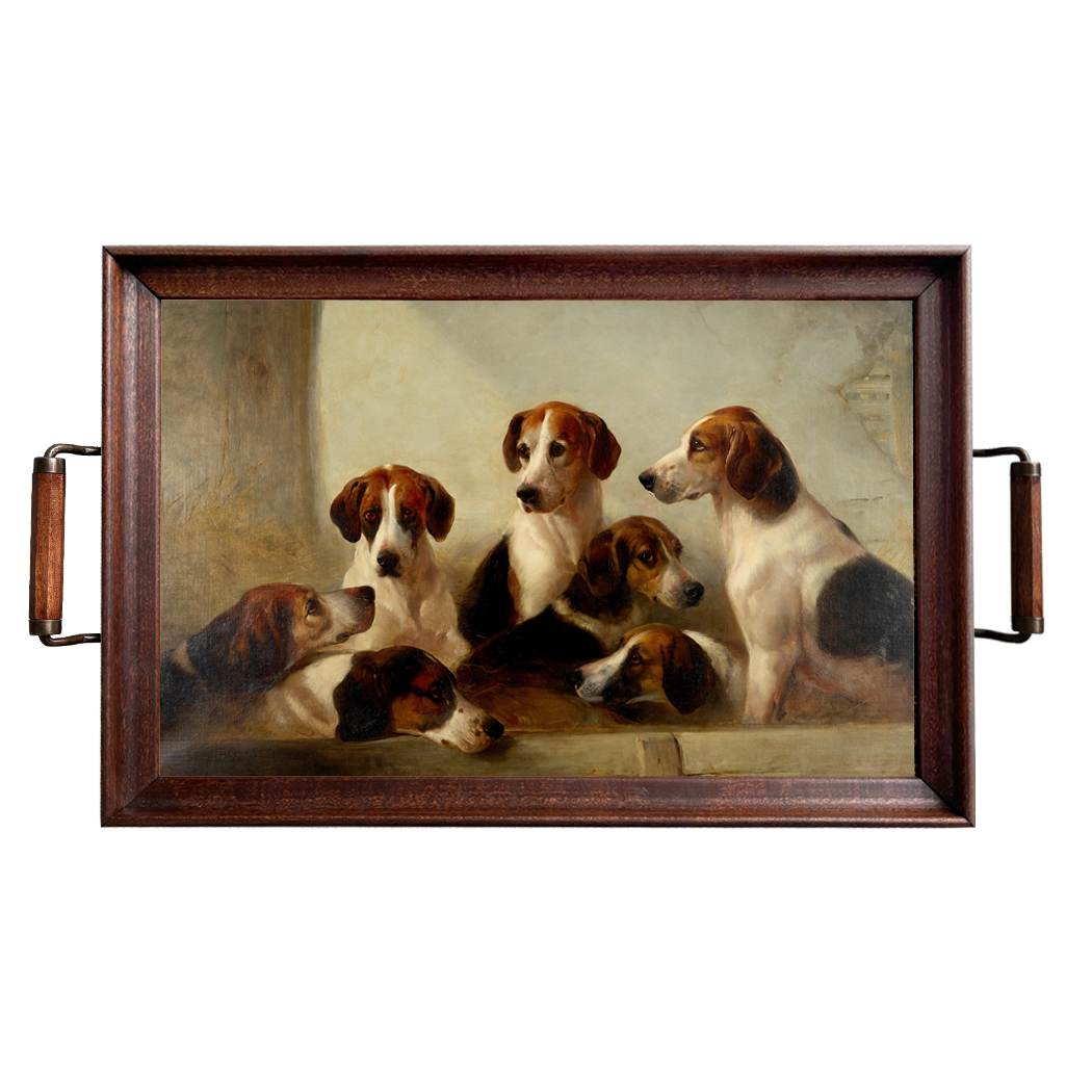 Lodge & Equestrian Decor Decorative Tray Fox Hounds Wood and Glass Decorative T ...
