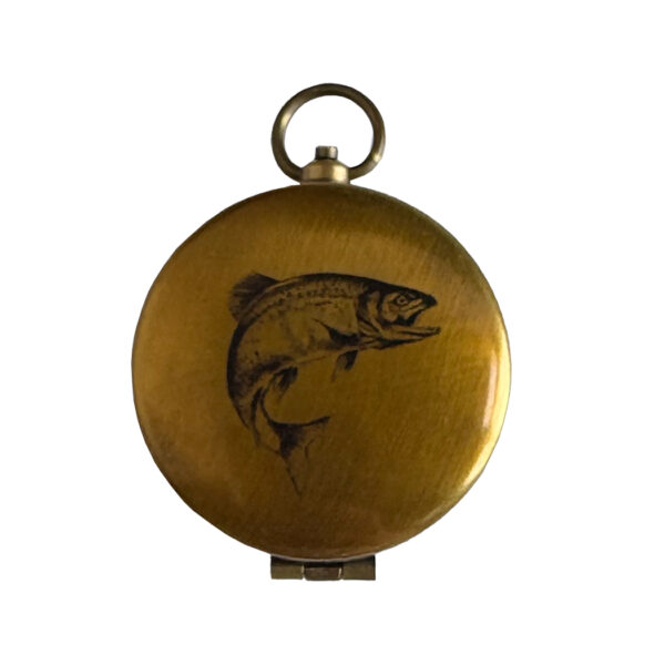 Lodge & Equestrian Decor Lodge 1-3/4″ Trout Antiqued Brass Compass with Flip Top Lid