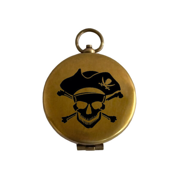 Compasses Pirate 1-3/4″ Pirate Skull and Crossbones Antiqued Brass Compass with Flip Top Lid