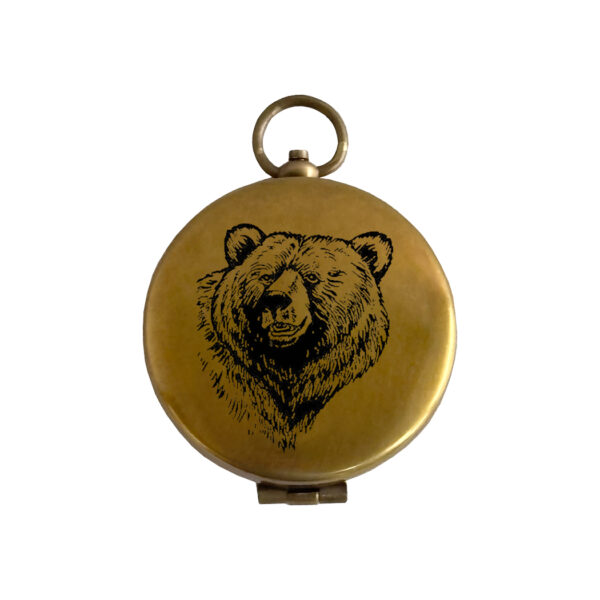 Lodge & Equestrian Decor Lodge 1-3/4″ Bear Head Antiqued Brass Compass with Flip Top Lid