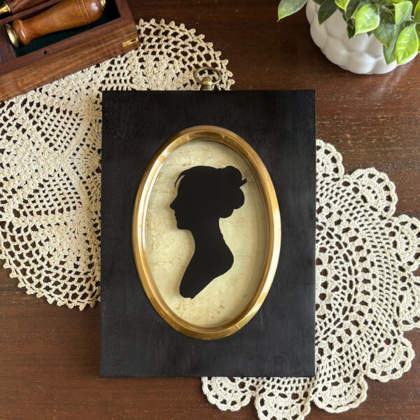 Early American Early American 8-1/2″ Colonial Woman by Charles Peale Reverse Printed Silhouette