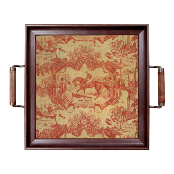 Lodge & Equestrian Decor Equestrian Vintage Style Red Toile Equestrian Fabric Print Tray
