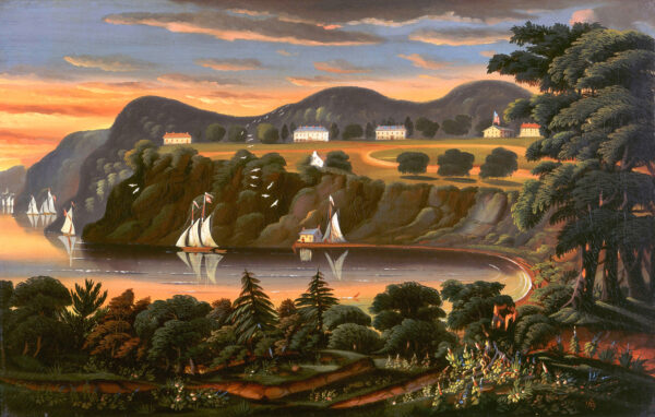 Nautical Nautical Folk Art Hudson River at West Point Decorative Tray or Framed Print