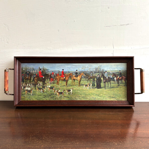 Lodge & Equestrian Decor Decorative Tray Fox Hunt Wood Tray with Wood and Antiqued Brass Handles