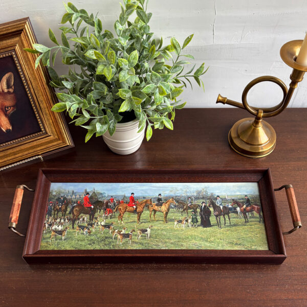 Lodge & Equestrian Decor Decorative Tray Fox Hunt Wood Tray with Wood and Antiqued Brass Handles