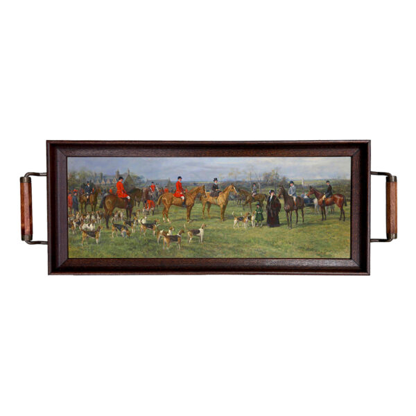 Lodge & Equestrian Decor Decorative Tray Fox Hunt Wood Tray with Wood and Antiqued Brass Handles