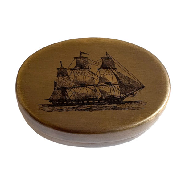 Decorative Boxes Equestrian 3″ Sailing Ship Pill Box, Antiqued Brass