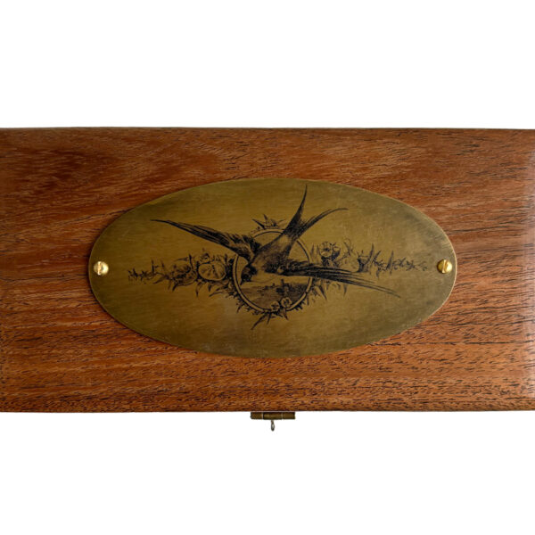 Decorative Boxes Victorian 6-1/4″ Wood Box with Antiqued Brass Bird Plate, Victorian Style
