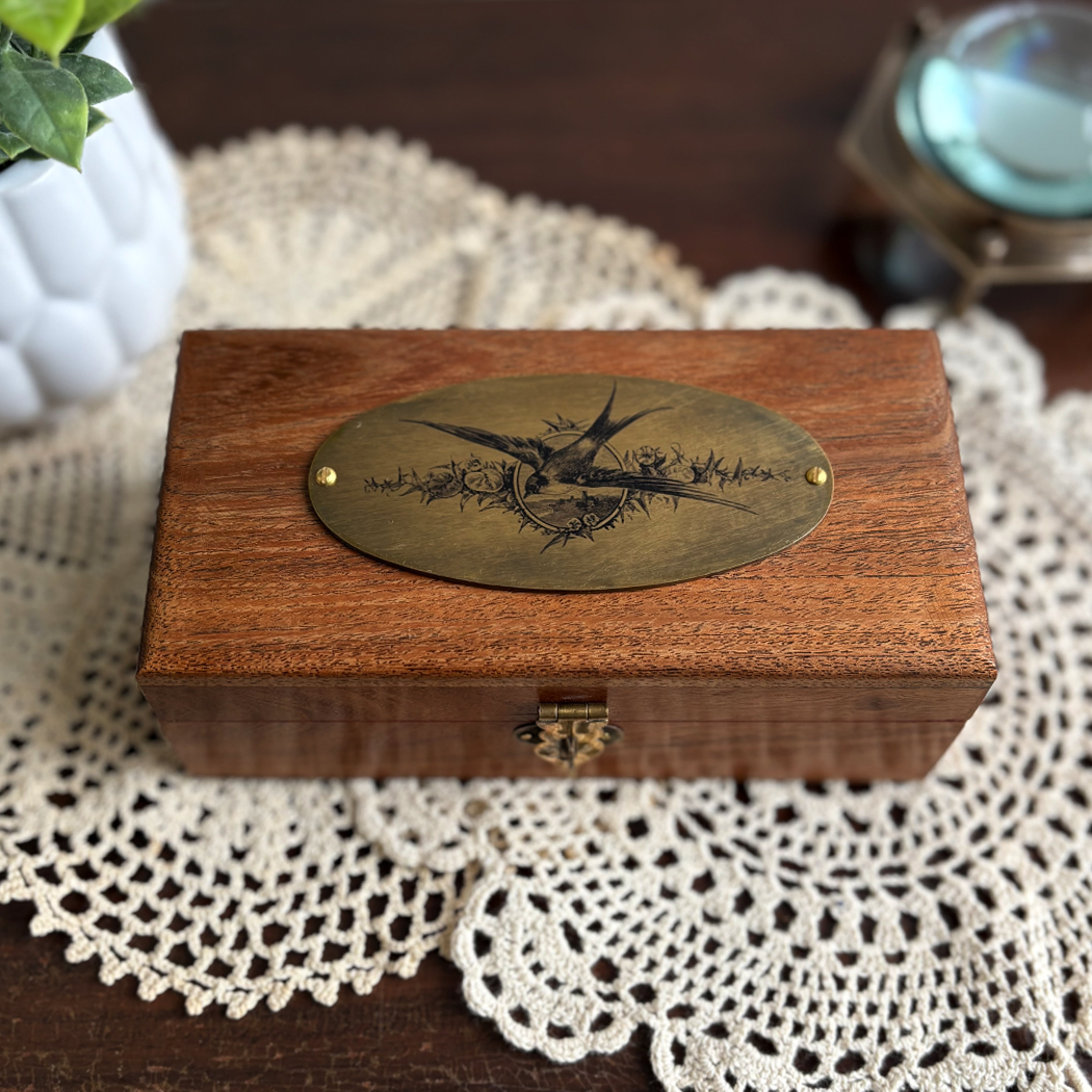 Decorative Boxes Victorian 6-1/4″ Wood Box with Antiqued Br ...