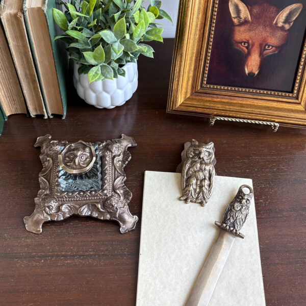 Letter Openers/Magnifiers Lodge 4″ Owl Hanging Paper Clip Holder, Antiqued Brass