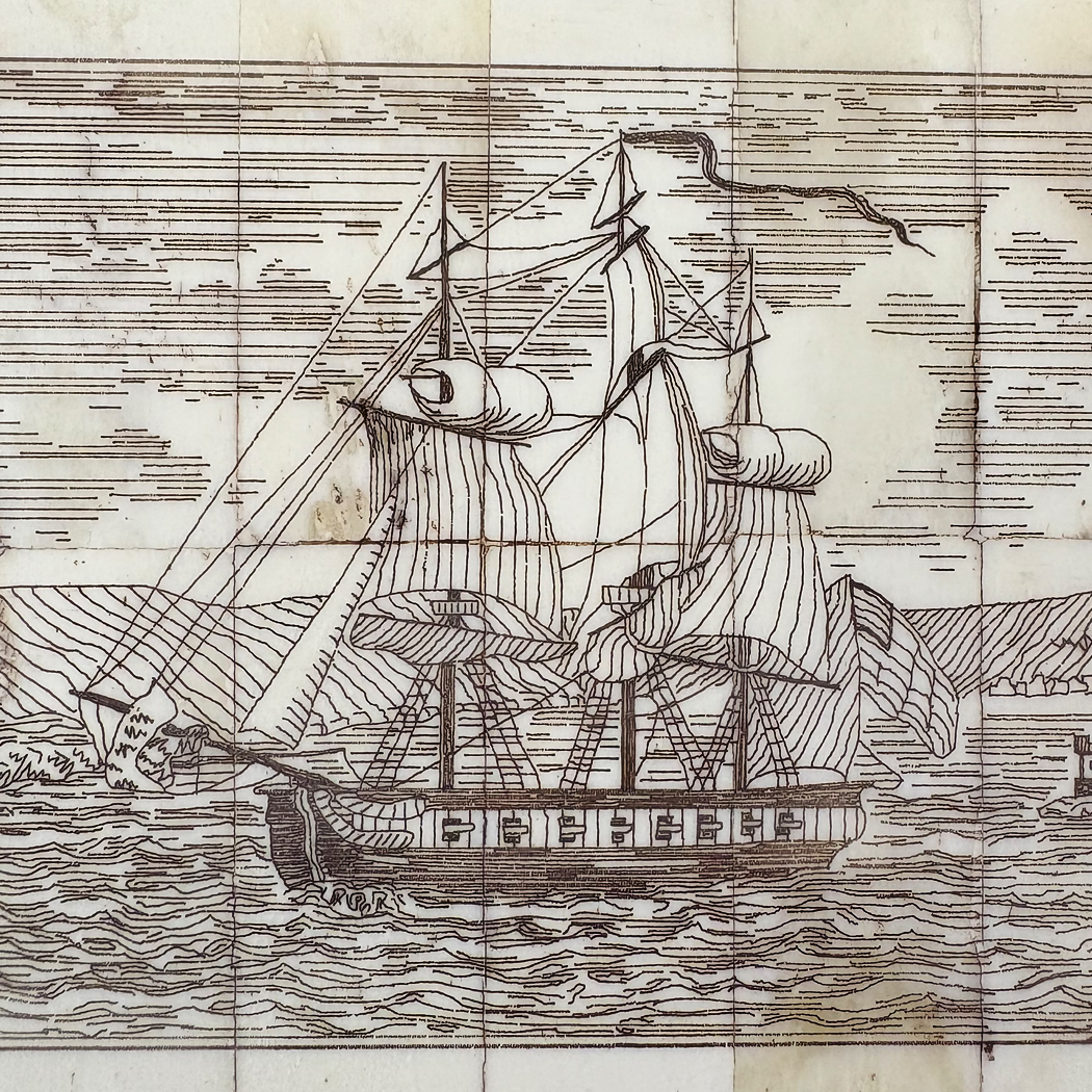 Scrimshaw/Horn & Bone Boxes Nautical 5-1/4″ Harbor with Sailing Ships ...