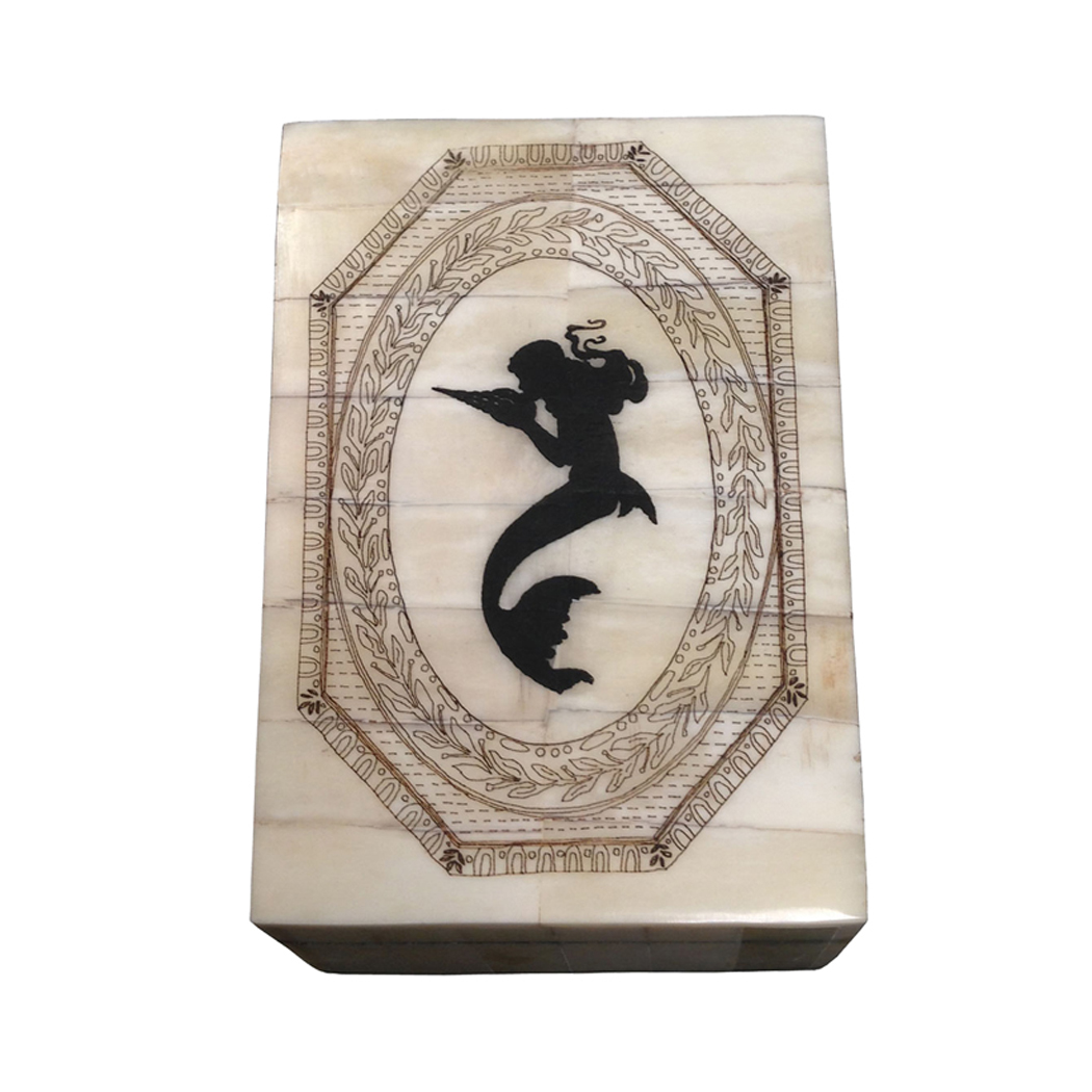 Scrimshaw/Horn & Bone Boxes Nautical 5-1/4″ Mermaid with Shell Engrav ...