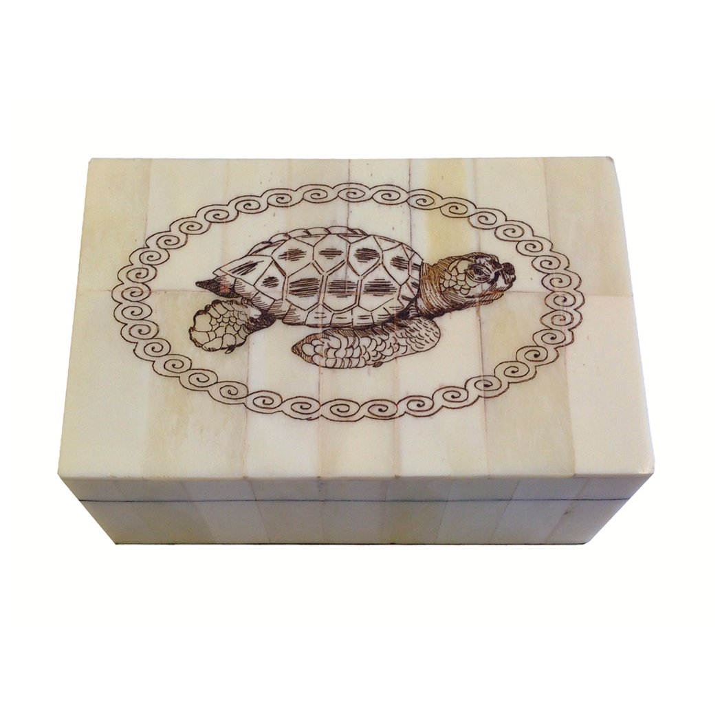Scrimshaw/Horn & Bone Boxes Nautical 5-1/4″ Sea Turlte Engraved Scrim ...
