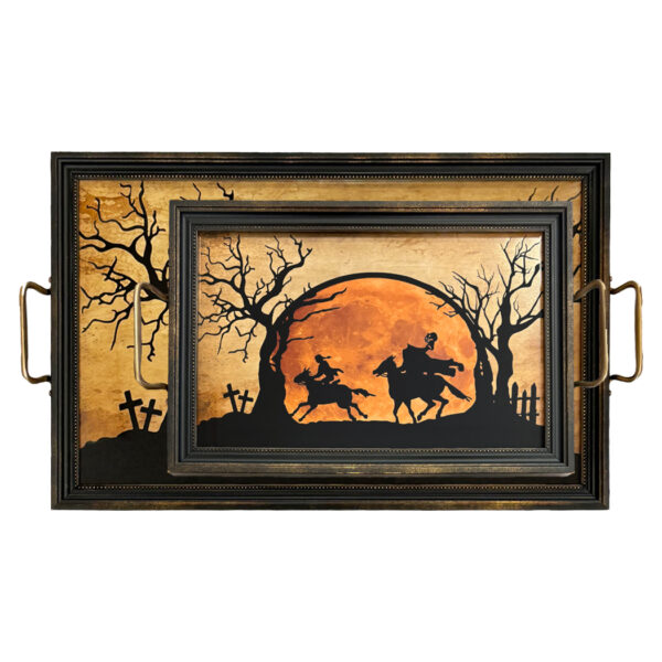 Framed Silhouettes Halloween Sleepy Hollow Headless Horseman Framed Silhouette Art or Decorative Tray