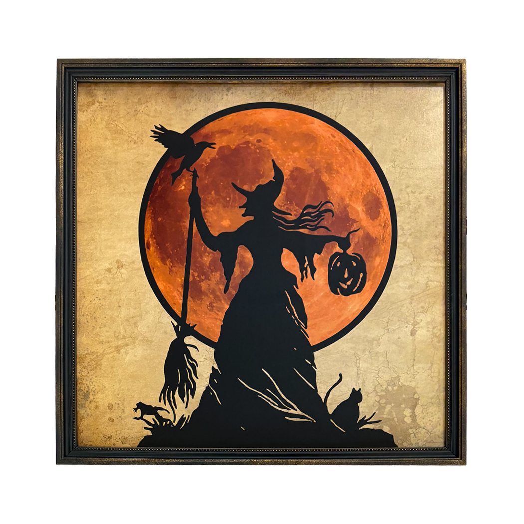 Framed Silhouettes Halloween Wicked Witch Moon Silhouette Wall Art  ...