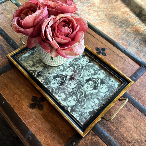 Trays & Barware Victorian Art Nouveau Gibson Girl Vintage-Inspired Decorative Tray, Antique Brass Handles, 2 Sizes