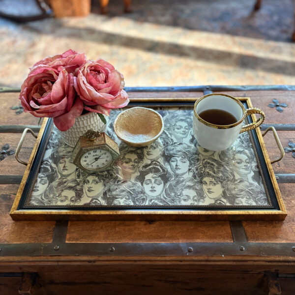 Trays & Barware Victorian Art Nouveau Gibson Girl Vintage-Inspired Decorative Tray, Antique Brass Handles, 2 Sizes