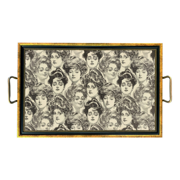 Trays & Barware Victorian Art Nouveau Gibson Girl Vintage-Inspired Decorative Tray, Antique Brass Handles, 2 Sizes