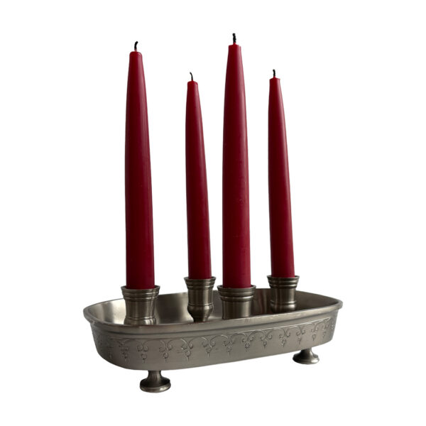 Candles/Lighting Early American 8″ Pewter 4-Taper Candle Holder Tray, Colonial Style