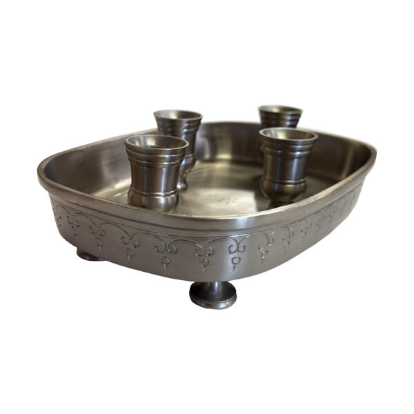 Candles/Lighting Early American 8″ Pewter 4-Taper Candle Holder Tray, Colonial Style