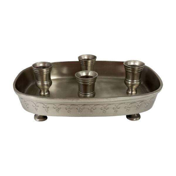 Candles/Lighting Early American 8″ Pewter 4-Taper Candle Holder Tray, Colonial Style