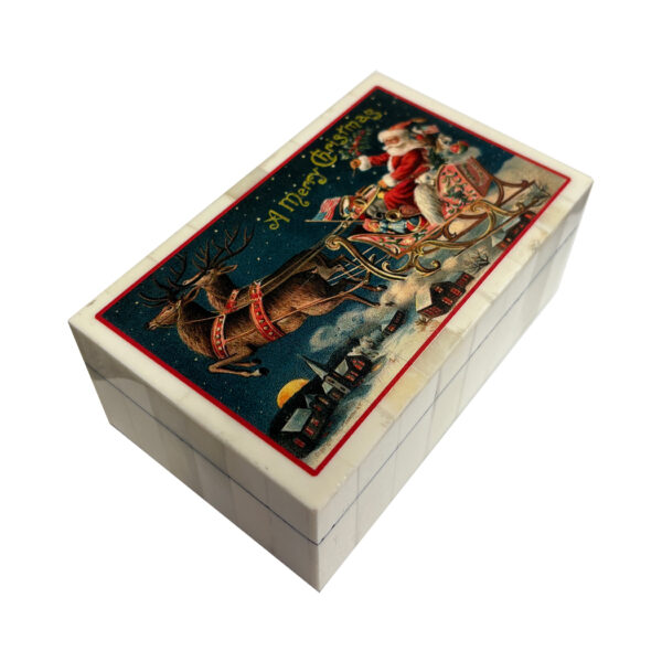 Christmas Decor Christmas Victorian Santa and Sleigh “A Merry Christmas” Decorative Trinket Box, 5-1/4″